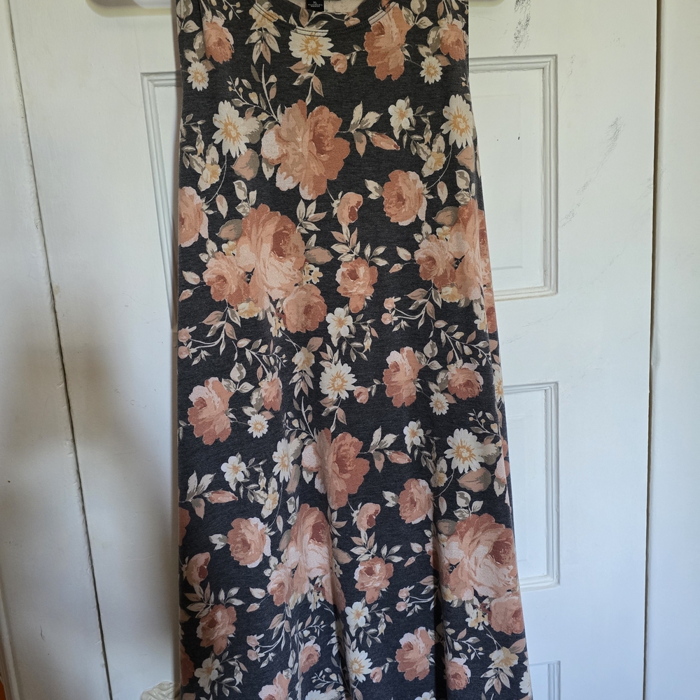 Floral Women's Dress - Dark Grey and Pink
